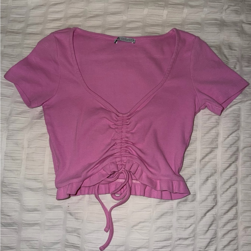 Zara Pink Gathered Crop Top